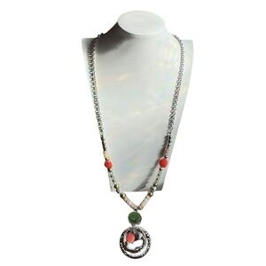 Chico's Silver Necklace with Green and Red Accents